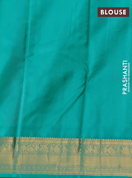 Pure kanchipuram silk saree maroon and teal blue with zari woven buttas and temple design zari woven border