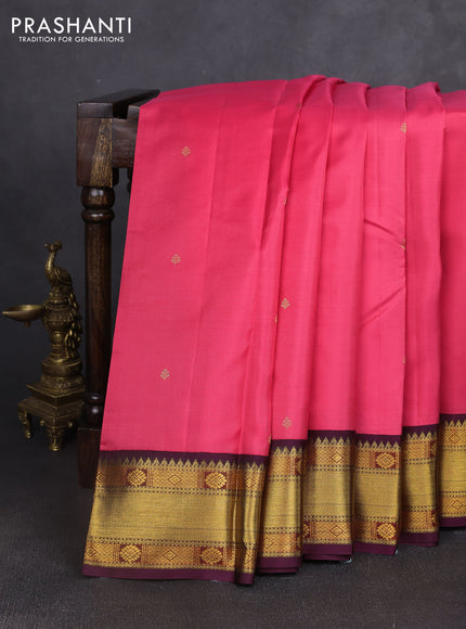 Pure kanchipuram silk saree pink and wine shade with zari woven buttas and zari woven korvai border