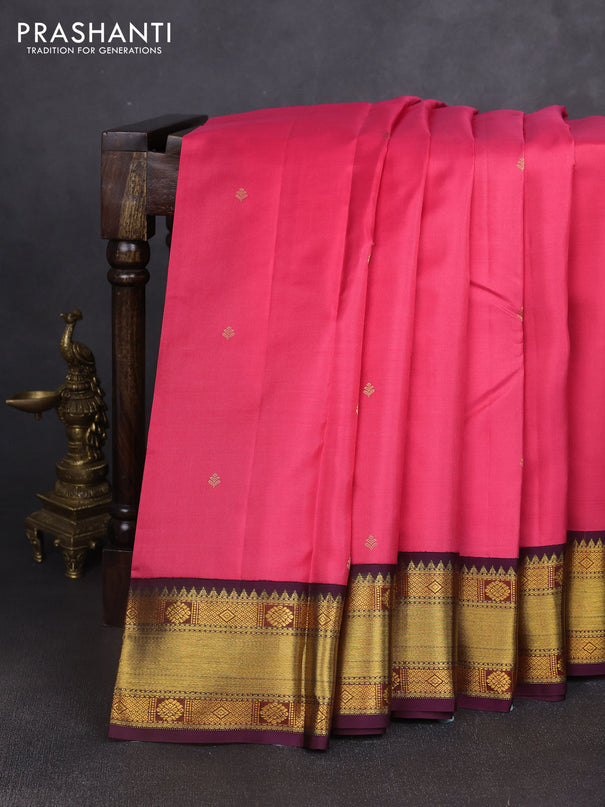 Pure kanchipuram silk saree pink and wine shade with zari woven buttas and zari woven korvai border