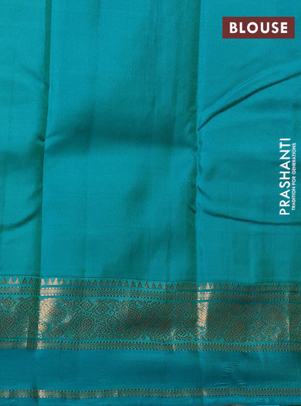 Pure kanchipuram silk saree lime yellow and teal blue with allover zari woven buttas and rettapet zari woven korvai border