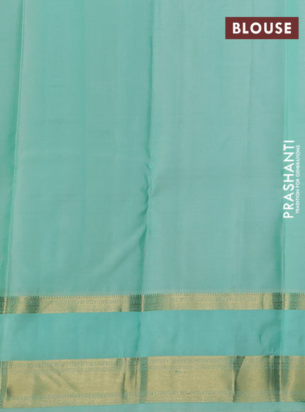 Pure kanchipuram silk saree deep purple and teal blue with zari woven buttas and rettapet zari woven border