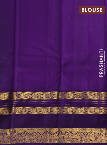 Pure kanchipuram silk saree teal green shade and violet with zari woven buttas and long zari woven korvai border