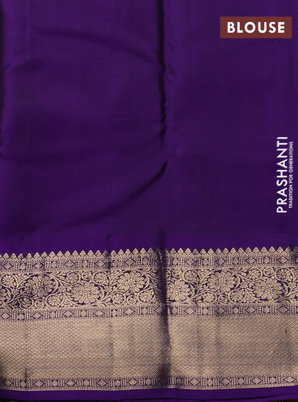 Pure kanchipuram silk saree lime yellow and violet with zari woven buttas and zari woven korvai border
