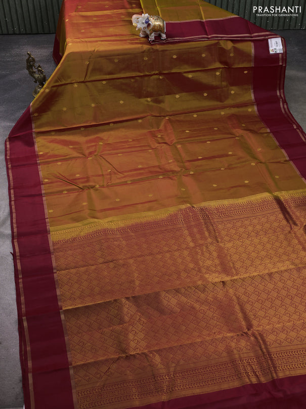 Pure kanchipuram silk saree manthulir green and maroon with zari woven buttas and rettapet zari woven border