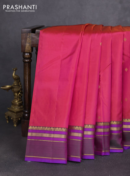 Pure kanchipuram silk saree dual shade of pink and green with zari woven buttas and rettapet zari woven border