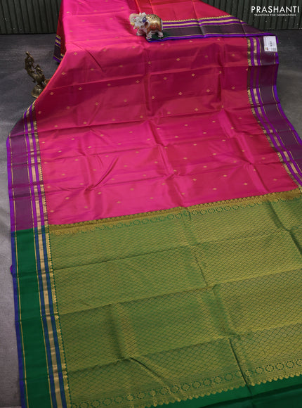 Pure kanchipuram silk saree dual shade of pink and green with zari woven buttas and rettapet zari woven border