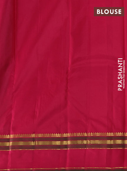 Pure kanchipuram silk saree bottle green and dark pink with zari woven buttas and rettapet zari woven border
