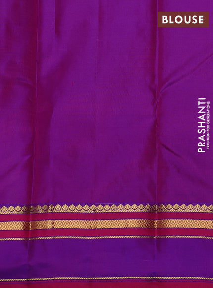 Pure kanchipuram silk saree dual shade of pinkish green and purple with zari woven buttas and rettapet zari woven border