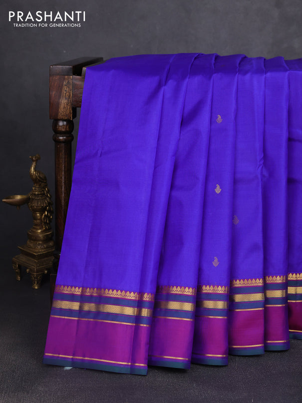 Pure kanchipuram silk saree royal blue and dark pink with zari woven buttas and rettapet zari woven border