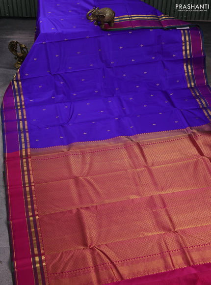 Pure kanchipuram silk saree royal blue and dark pink with zari woven buttas and rettapet zari woven border