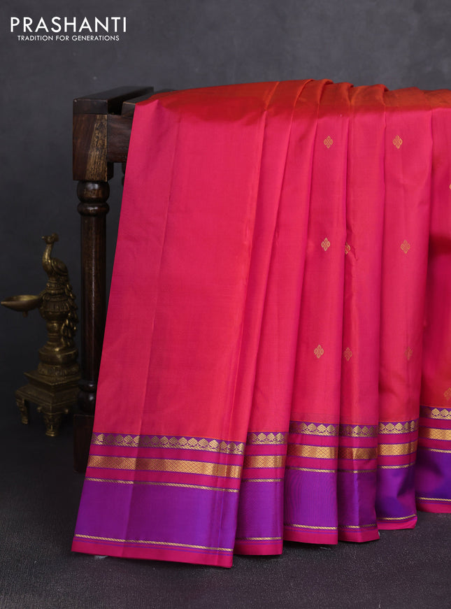 Pure kanchipuram silk saree pink and purple with zari woven buttas and rettapet zari woven border
