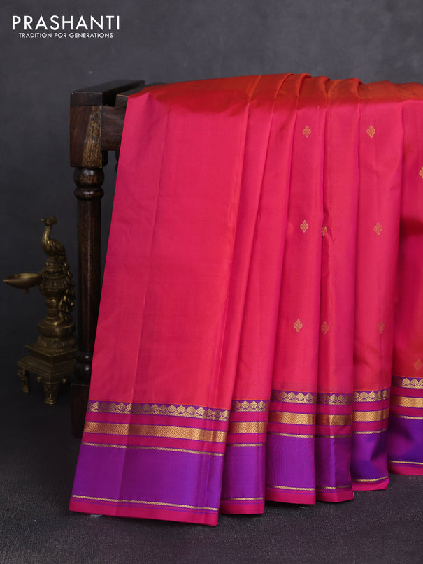 Pure kanchipuram silk saree pink and purple with zari woven buttas and rettapet zari woven border