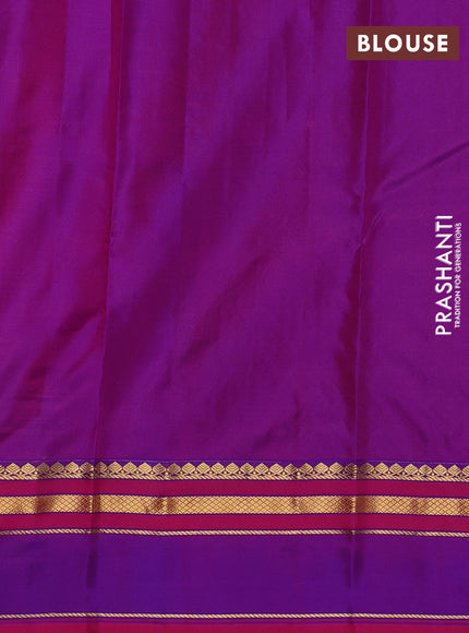 Pure kanchipuram silk saree pink and purple with zari woven buttas and rettapet zari woven border