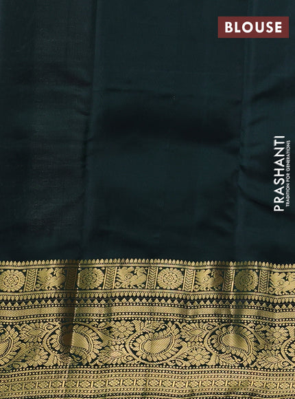 Pure kanchipuram silk saree cream and bottle green with zari woven buttas and long zari woven korvai border