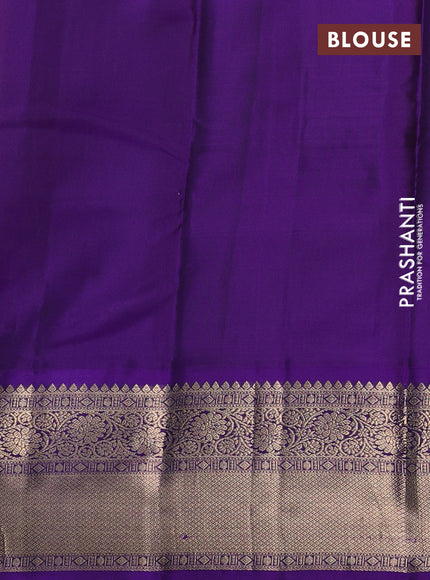 Pure kanchipuram silk saree yellow and violet with zari woven buttas and rich zari woven korvai border