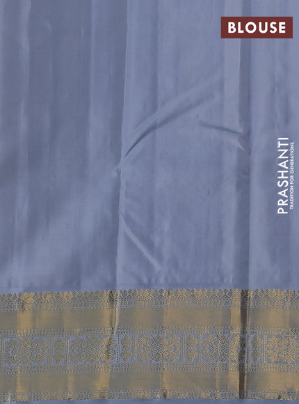 Pure kanchipuram silk saree yellow and grey with zari woven buttas and zari woven korvai border