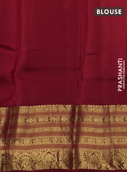 Pure kanchipuram silk saree teal blue and red with zari woven buttas and long zari woven korvai border