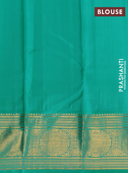 Pure kanchipuram silk saree blue and teal blue with allover zari checks & buttas and long zari woven korvai border