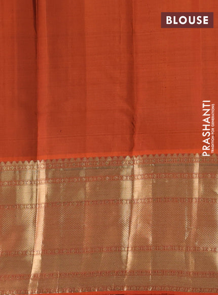 Pure kanchipuram silk saree peacock blue and orange with allover zari weaves and long zari woven border