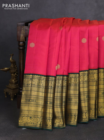 Pure kanchipuram silk saree dual shade of pink and bottle green with zari woven buttas and long zari woven korvai border