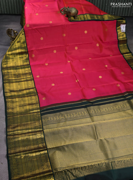 Pure kanchipuram silk saree dual shade of pink and bottle green with zari woven buttas and long zari woven korvai border