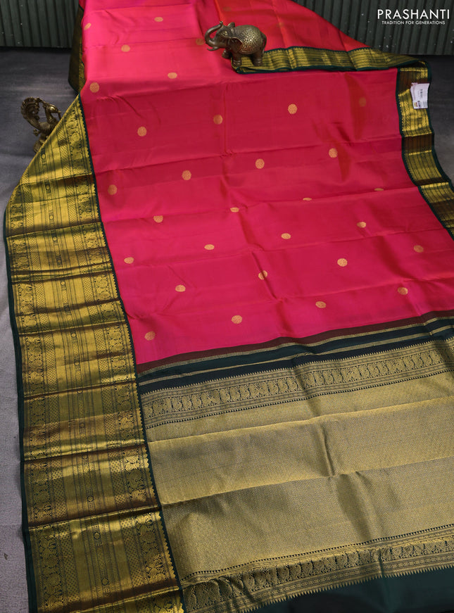 Pure kanchipuram silk saree dual shade of pink and bottle green with zari woven buttas and long zari woven korvai border