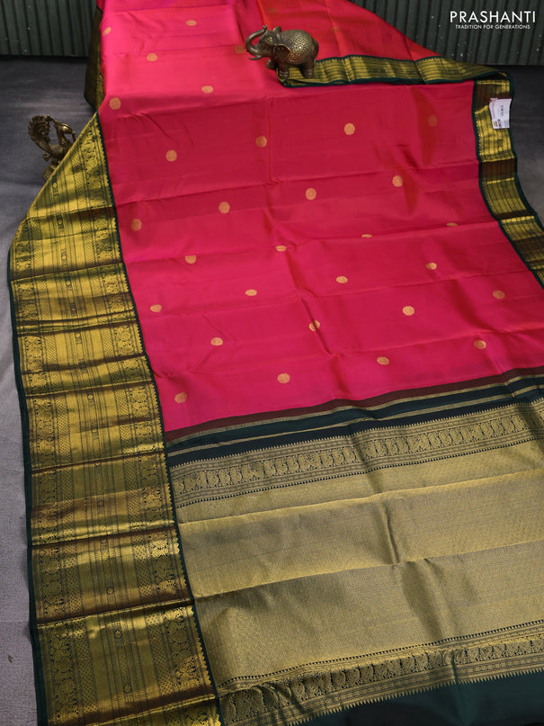 Pure kanchipuram silk saree dual shade of pink and bottle green with zari woven buttas and long zari woven korvai border