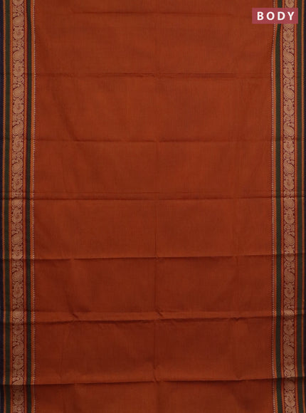Chettinad cotton saree dark mustard and navy blue with plain body and thread woven border