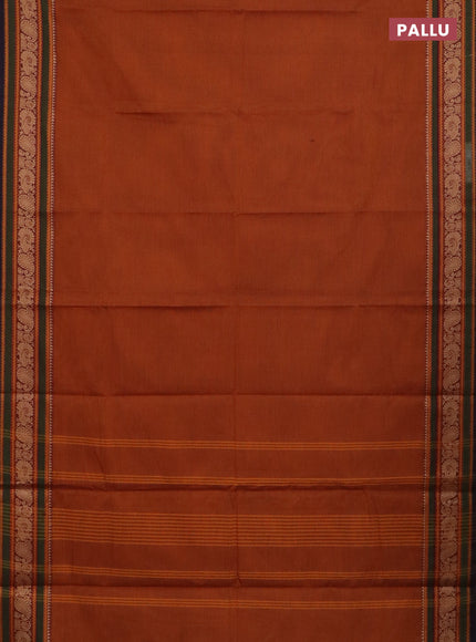 Chettinad cotton saree dark mustard and navy blue with plain body and thread woven border