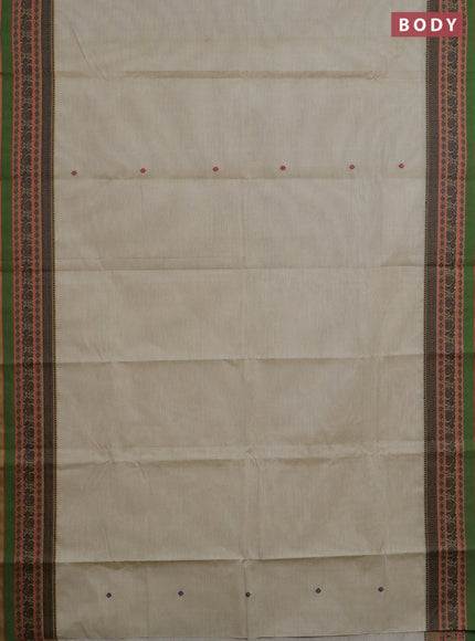 Chettinad cotton saree beige and light green with thread woven buttas and thread woven border