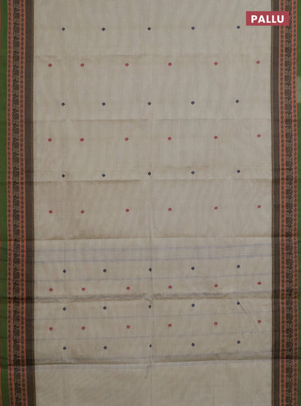 Chettinad cotton saree beige and light green with thread woven buttas and thread woven border