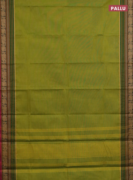 Chettinad cotton saree light green and pink with plain body and thread woven border