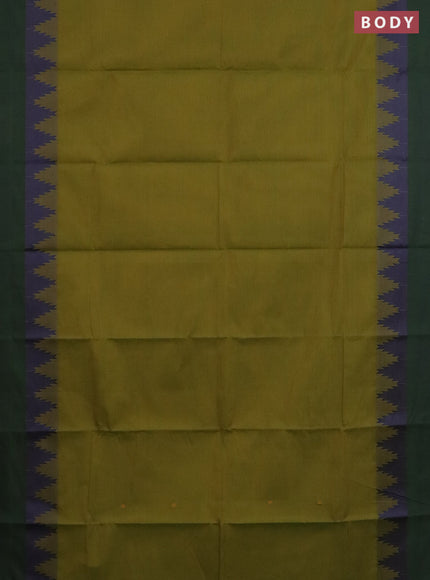 Chettinad cotton saree mehendi green and blue with thread woven buttas and temple design thread woven border