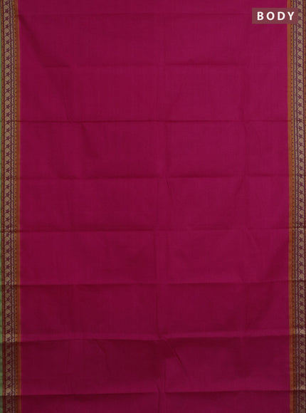 Chettinad cotton saree pink and light green with plain body and thread woven border