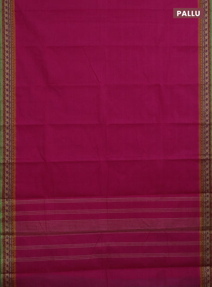 Chettinad cotton saree pink and light green with plain body and thread woven border