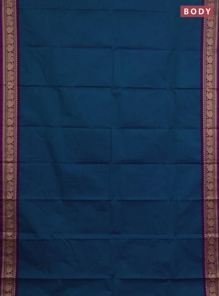 Chettinad cotton saree peacock green and purple with plain body and thread woven border