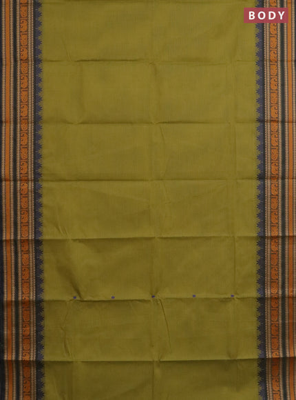 Chettinad cotton saree mehendi green and green with thread woven buttas and temple design thread woven border