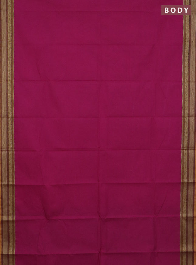 Chettinad cotton saree pink and yellow with plain body and thread woven border