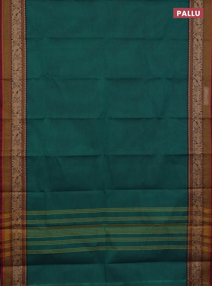 Chettinad cotton saree green and maroon with plain body and thread woven border