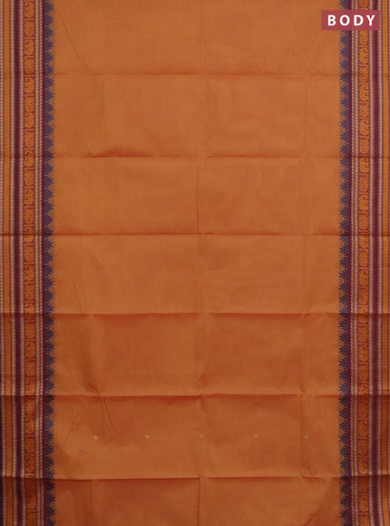 Chettinad cotton saree sunset orange and wine shade with thread woven buttas and thread woven border