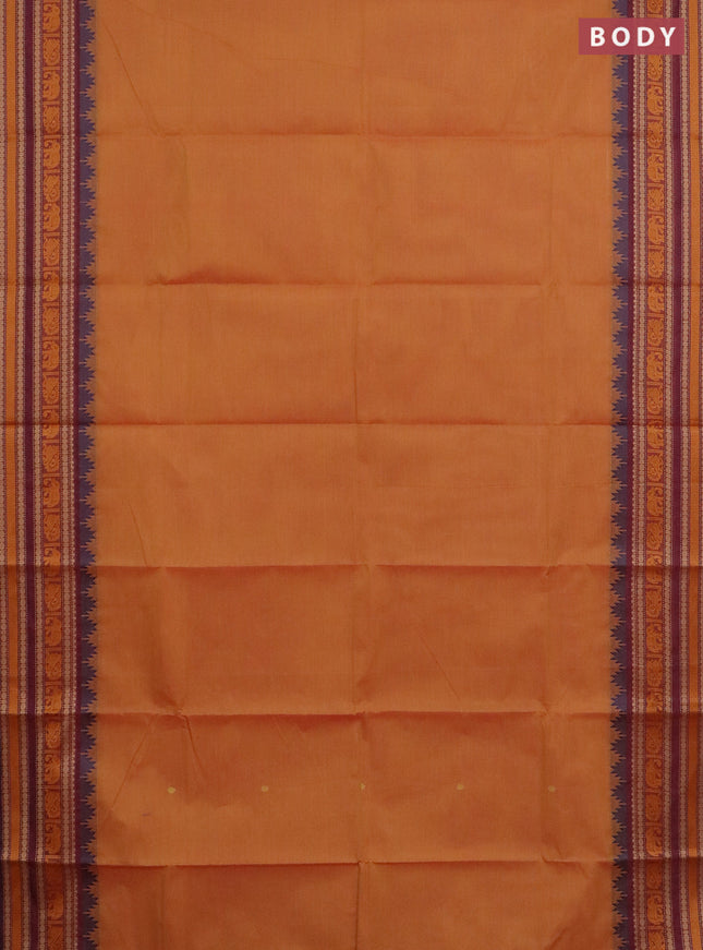 Chettinad cotton saree sunset orange and wine shade with thread woven buttas and thread woven border