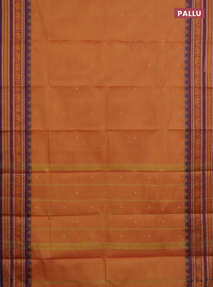 Chettinad cotton saree sunset orange and wine shade with thread woven buttas and thread woven border
