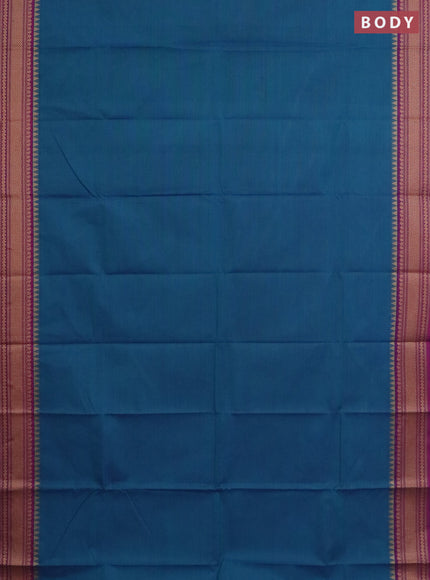 Chettinad cotton saree peacock green and magenta pink with plain body and thread woven border