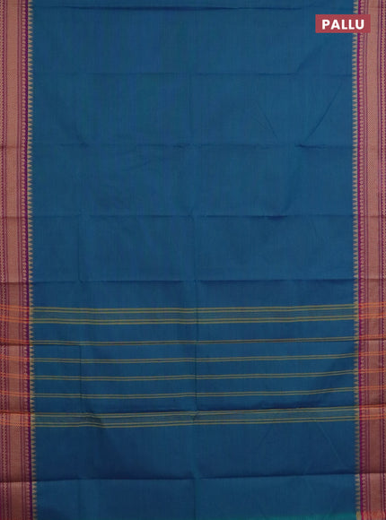 Chettinad cotton saree peacock green and magenta pink with plain body and thread woven border