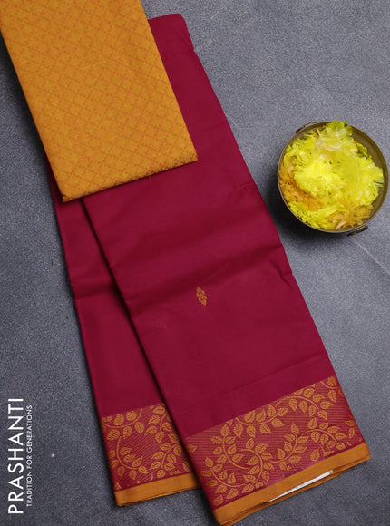 Chettinad cotton saree maroon and yellow with thread woven buttas and thread woven border