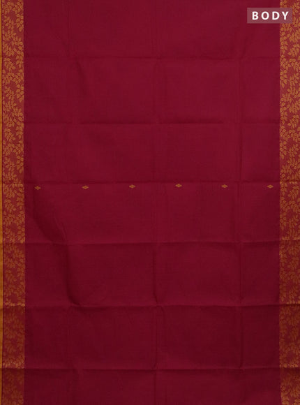 Chettinad cotton saree maroon and yellow with thread woven buttas and thread woven border