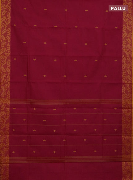 Chettinad cotton saree maroon and yellow with thread woven buttas and thread woven border