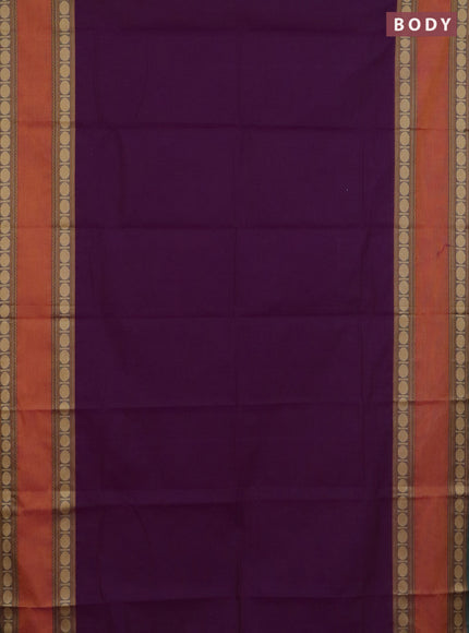 Chettinad cotton saree purple and dark mustard with plain body and rettapet thread woven border