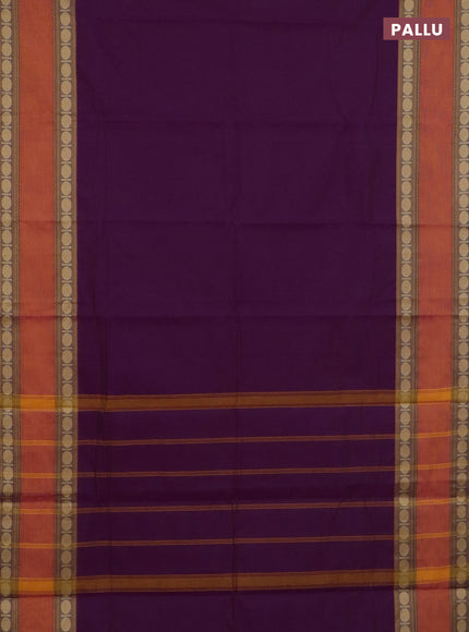 Chettinad cotton saree purple and dark mustard with plain body and rettapet thread woven border