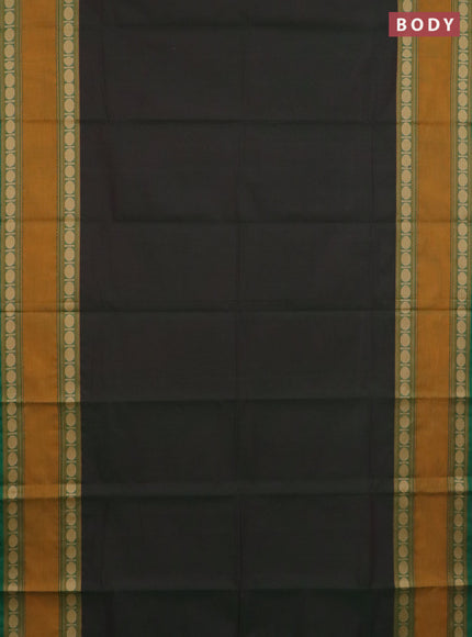 Chettinad cotton saree manthulir green and mustard yellow with plain body and rettapet thread woven border